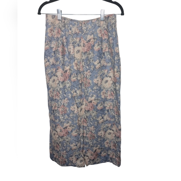 Orvis Vintage Linen Midi Button Down Floral Pastel Blue and Pink Skirt sz 6 - Picture 2 of 6